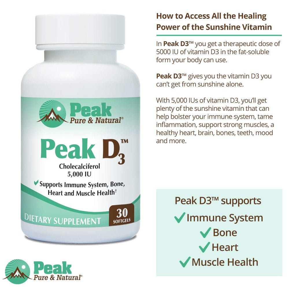 Graphic illustrating immune support, heart health and energy benefits of D3