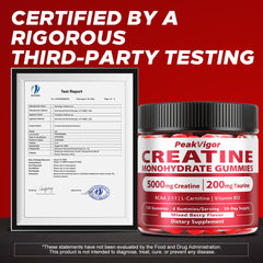 Ingredient panel for PeakVigor Organics Creatine Gummies