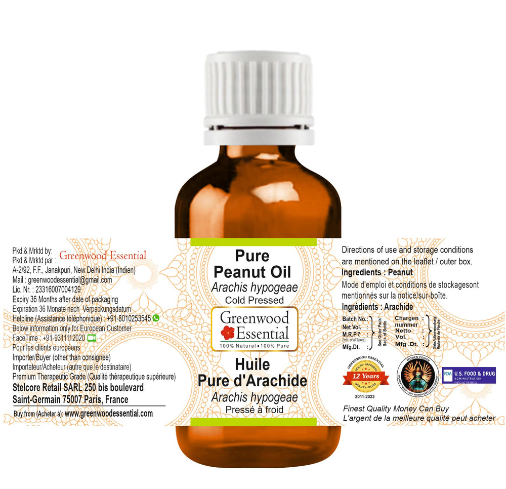 Cold-pressed peanut oil in amber glass bottle 10ml