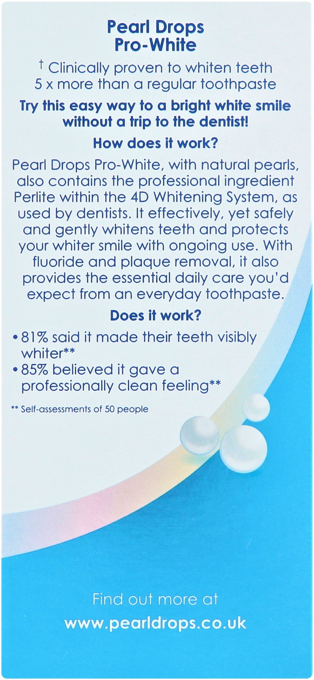 Close-up of Pearl Drops Daily Pro-White 50ml tube