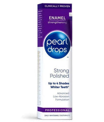 Close-up of Pearl Drops Strong White toothpaste showing polished mint formula