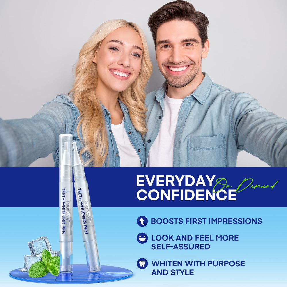 User applying Pearl Smile whitening pen to teeth