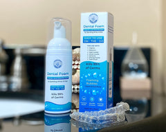 Aligners being cleaned with Pearldent Dental Foam