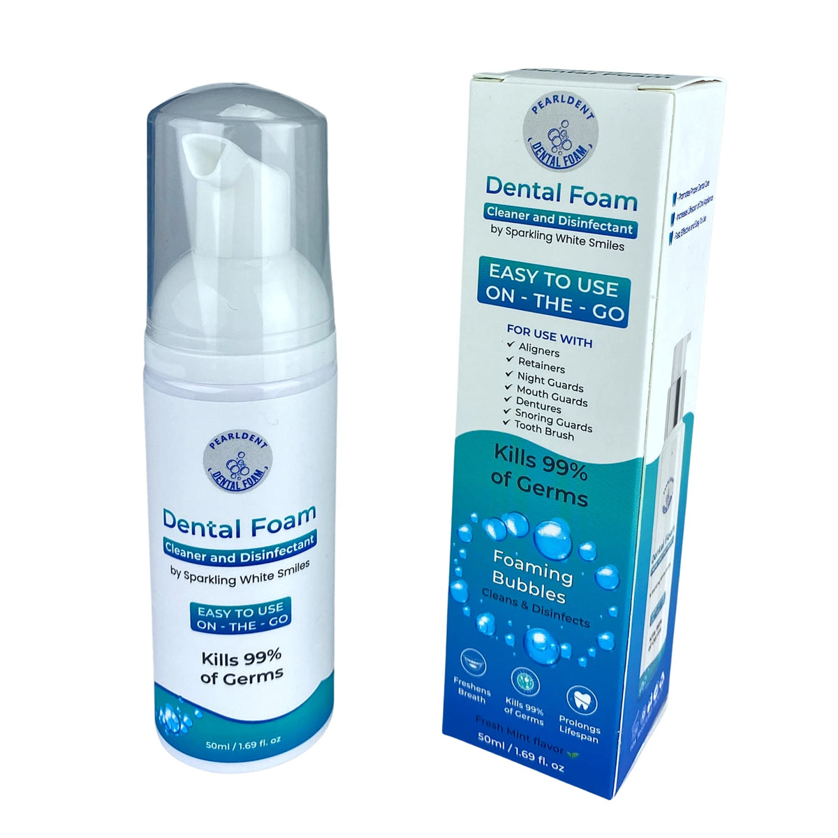 Pearldent Dental Foam packaging with branding