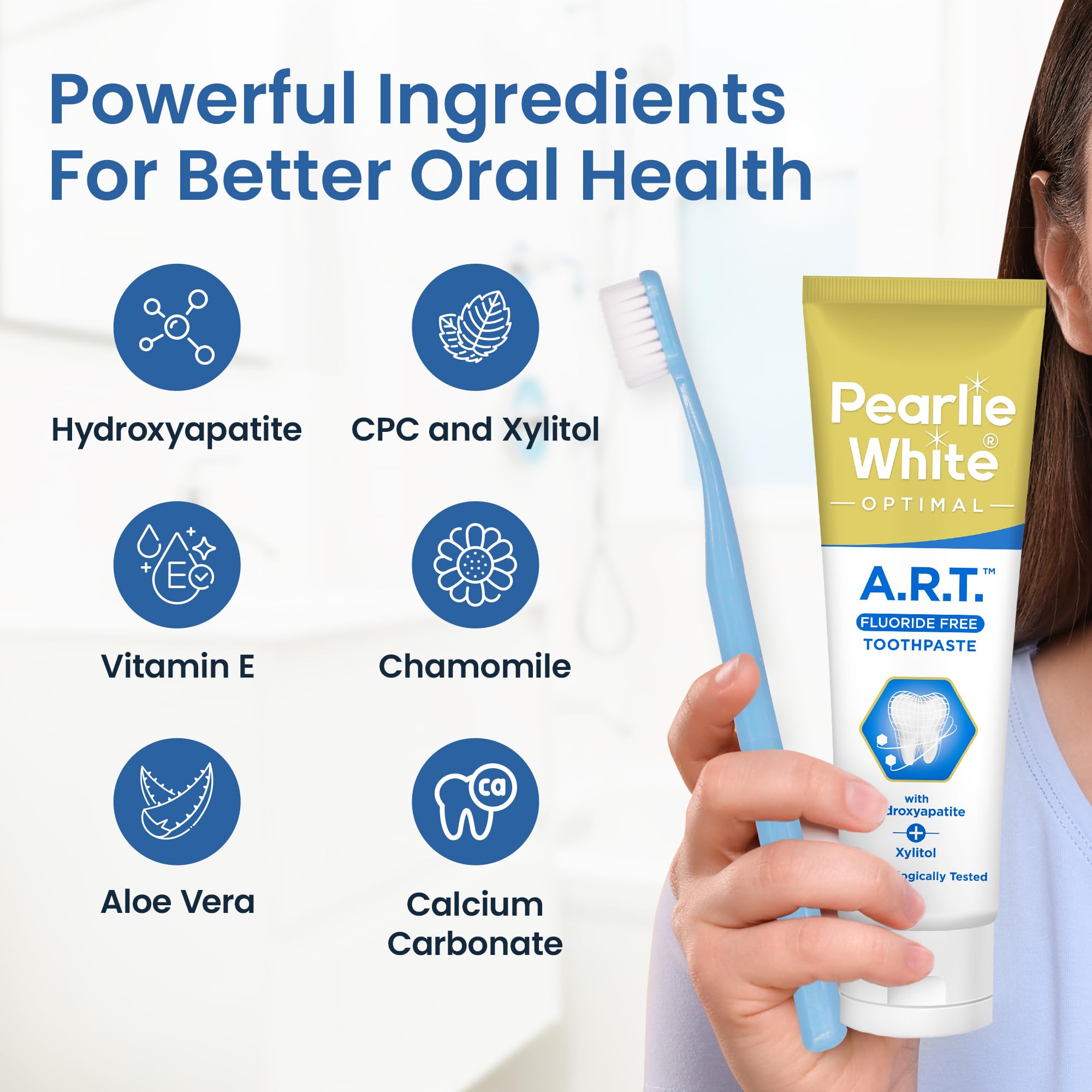 Fluoride-free label on Pearlie White toothpaste
