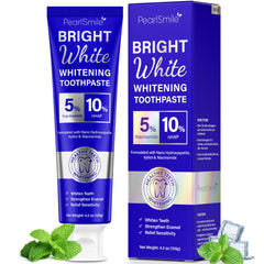 PearlSmile packaging featuring Niacinamide and Hydroxyapatite toothpaste