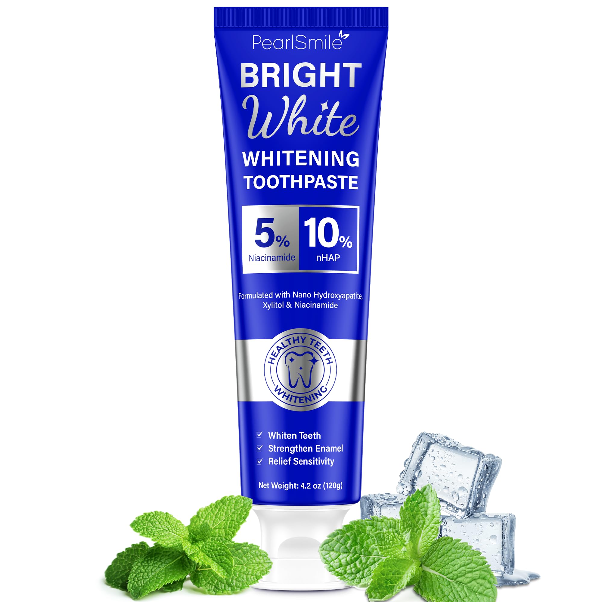 PearlSmile whitening toothpaste 4.2oz tube on white background