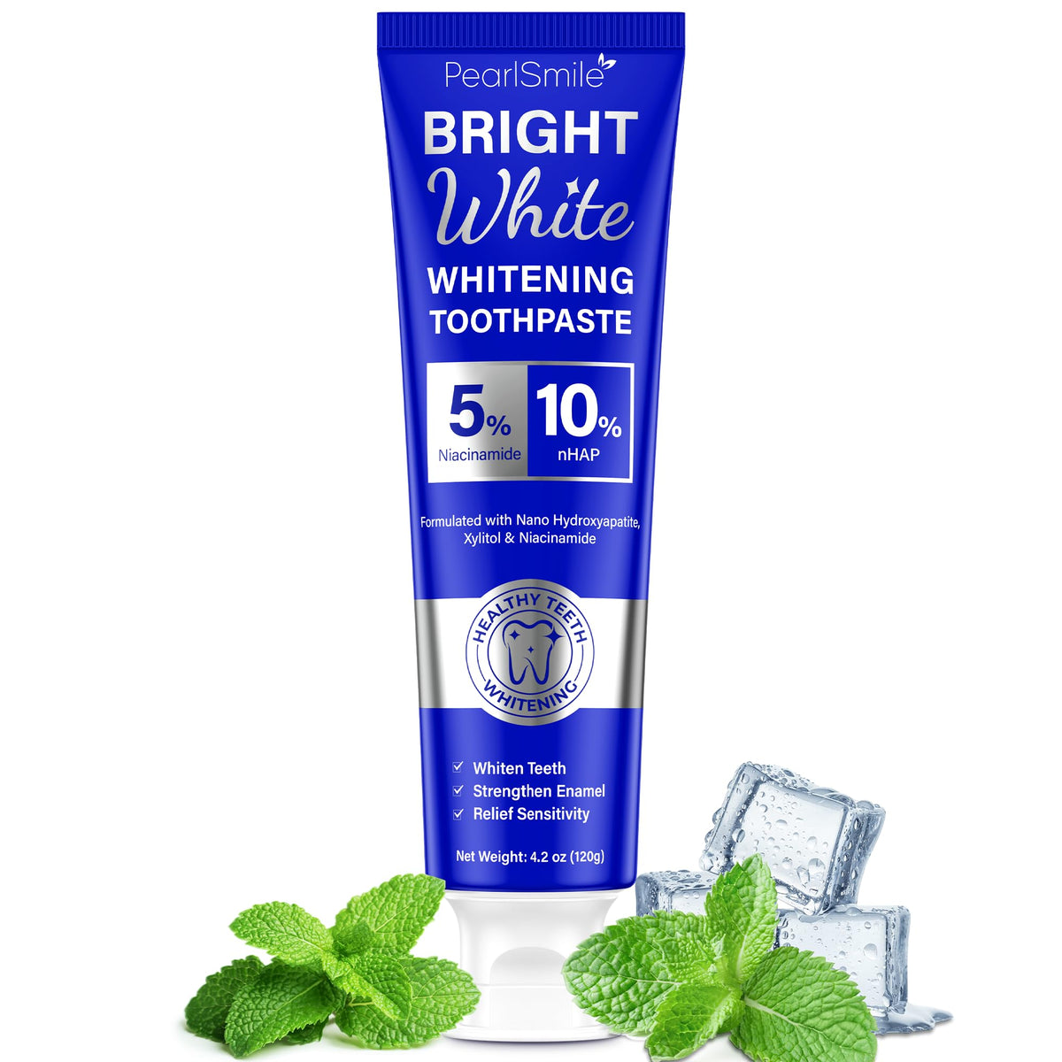 PearlSmile whitening toothpaste 4.2oz tube on white background