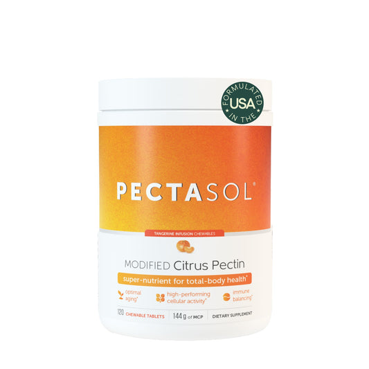 PectaSol Modified Citrus Pectin 120 Tangerine Chewables – label on bottle