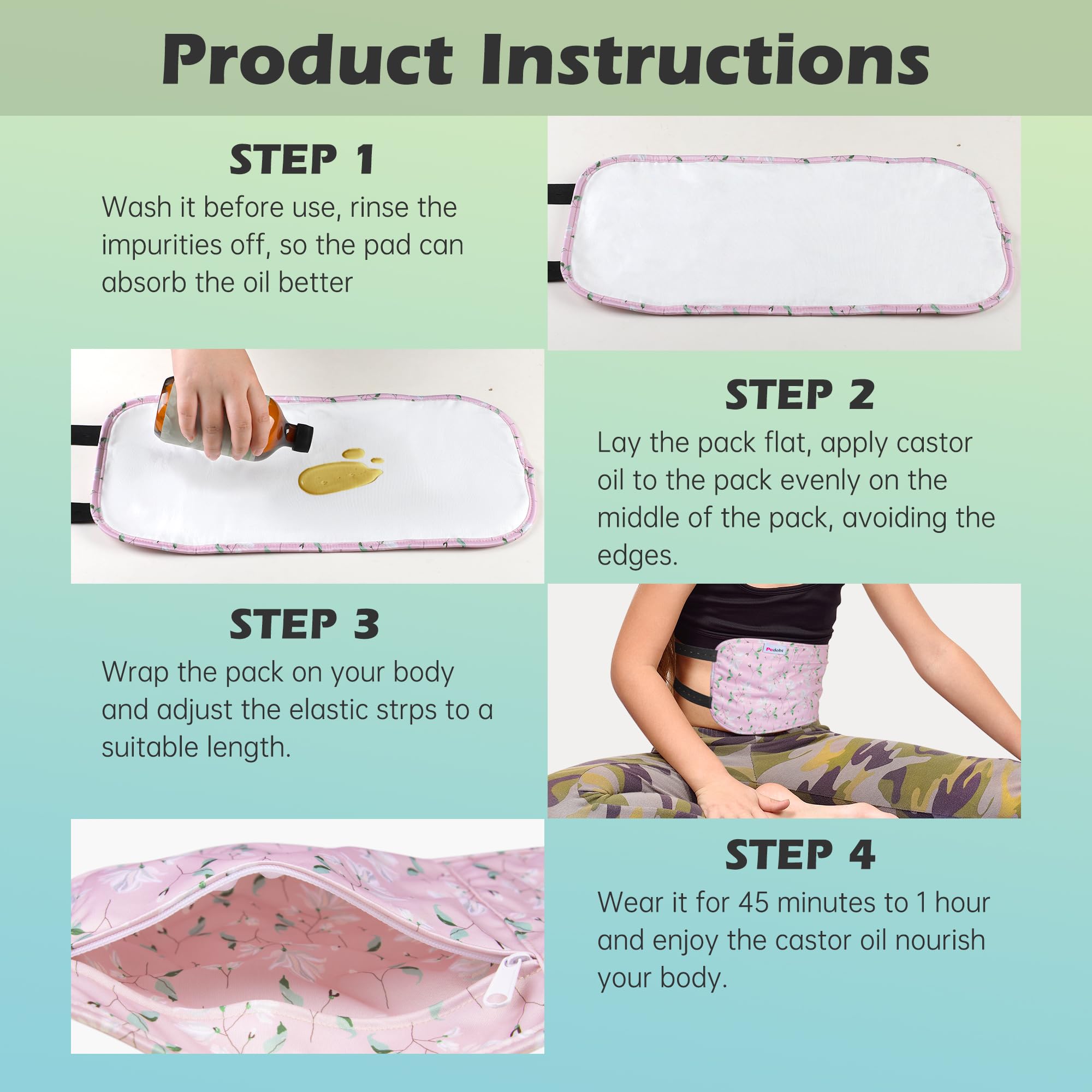 Adjustable nylon straps on Pedobi castor oil wrap