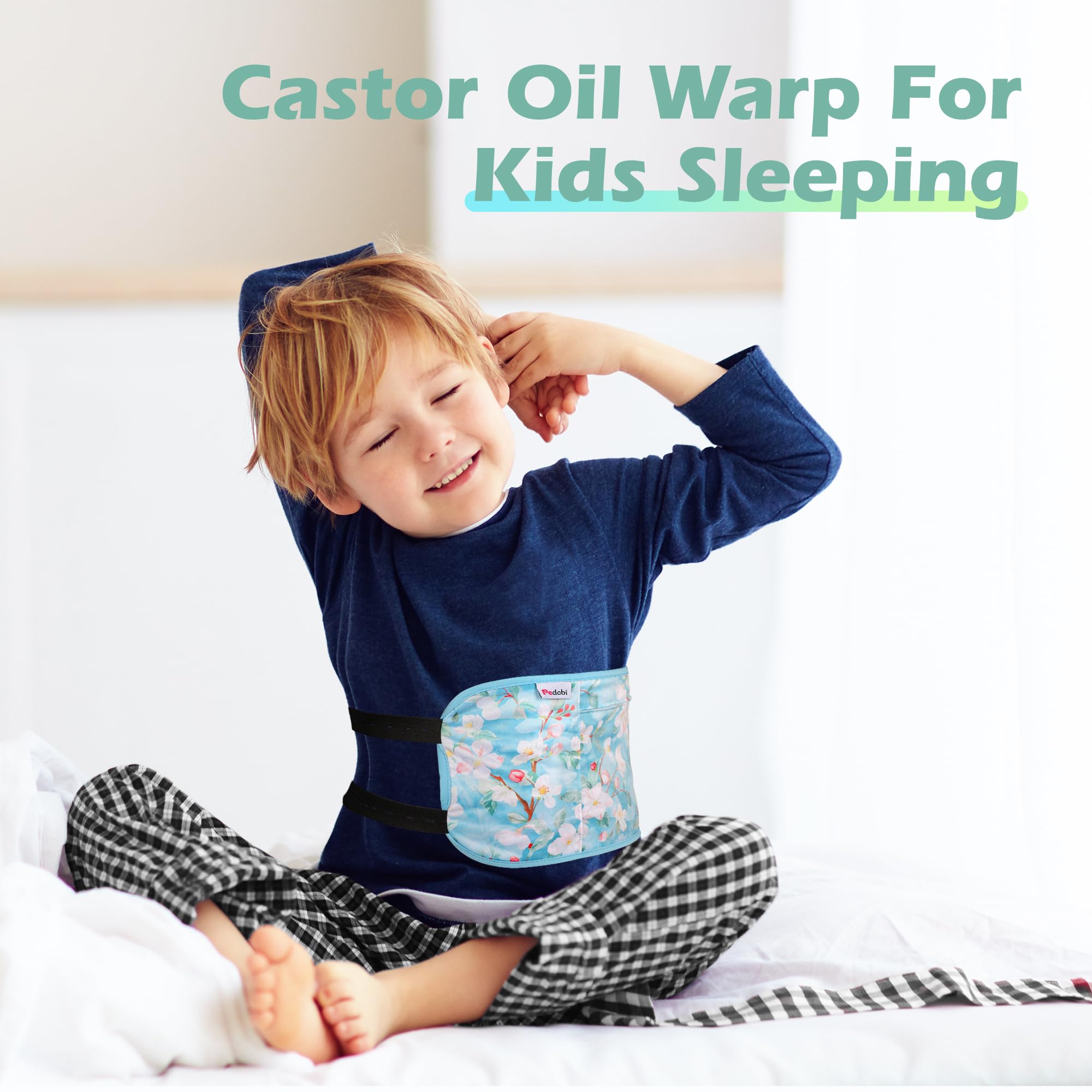 Instructions for using Pedobi castor oil wrap on stomach area