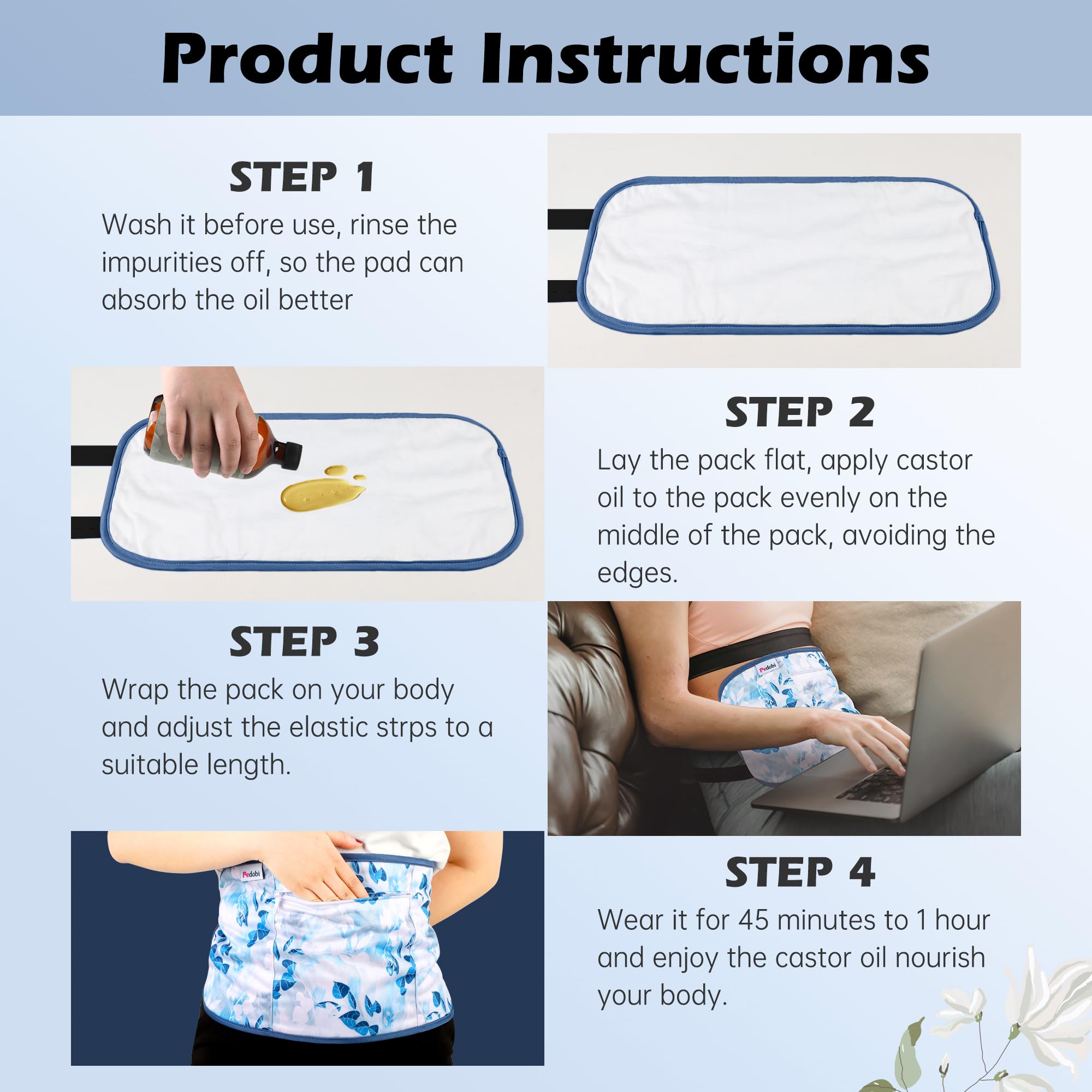 Pedobi castor oil pack wrap adjustable straps secure comfortably