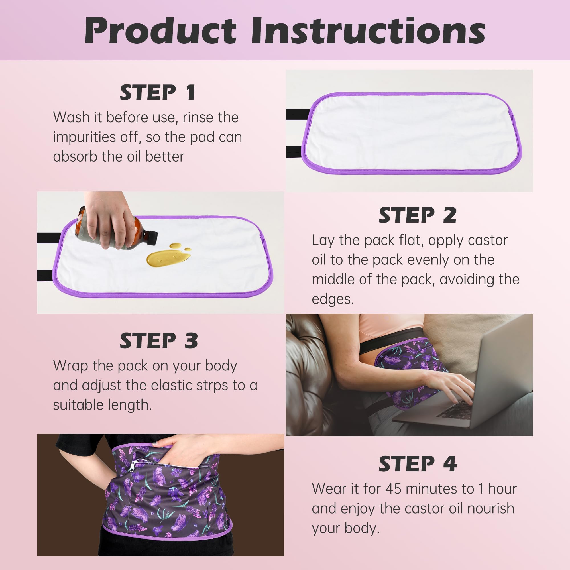 Pedobi castor oil pack wrap adjustable straps offer a snug fit.