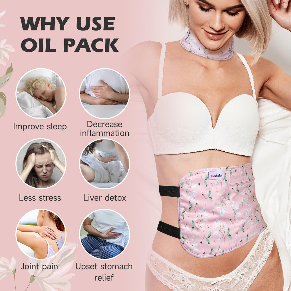 Pedobi castor oil pack wrap back view with adjustable straps for secure fit