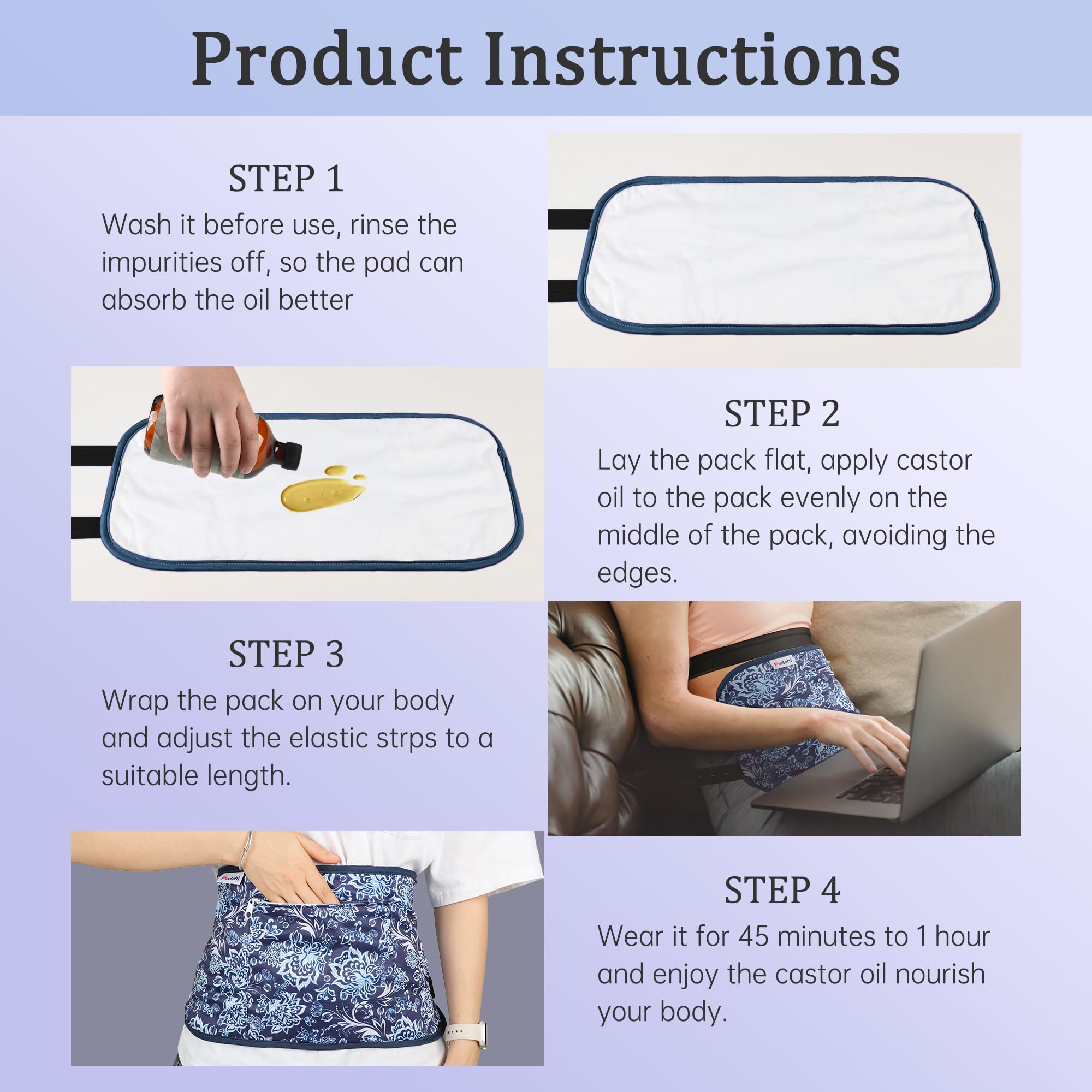 Reusable and machine washable Pedobi castor oil pack wrap