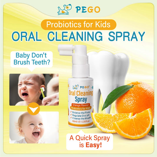 Orange-flavored toddler mouth spray with nozzle