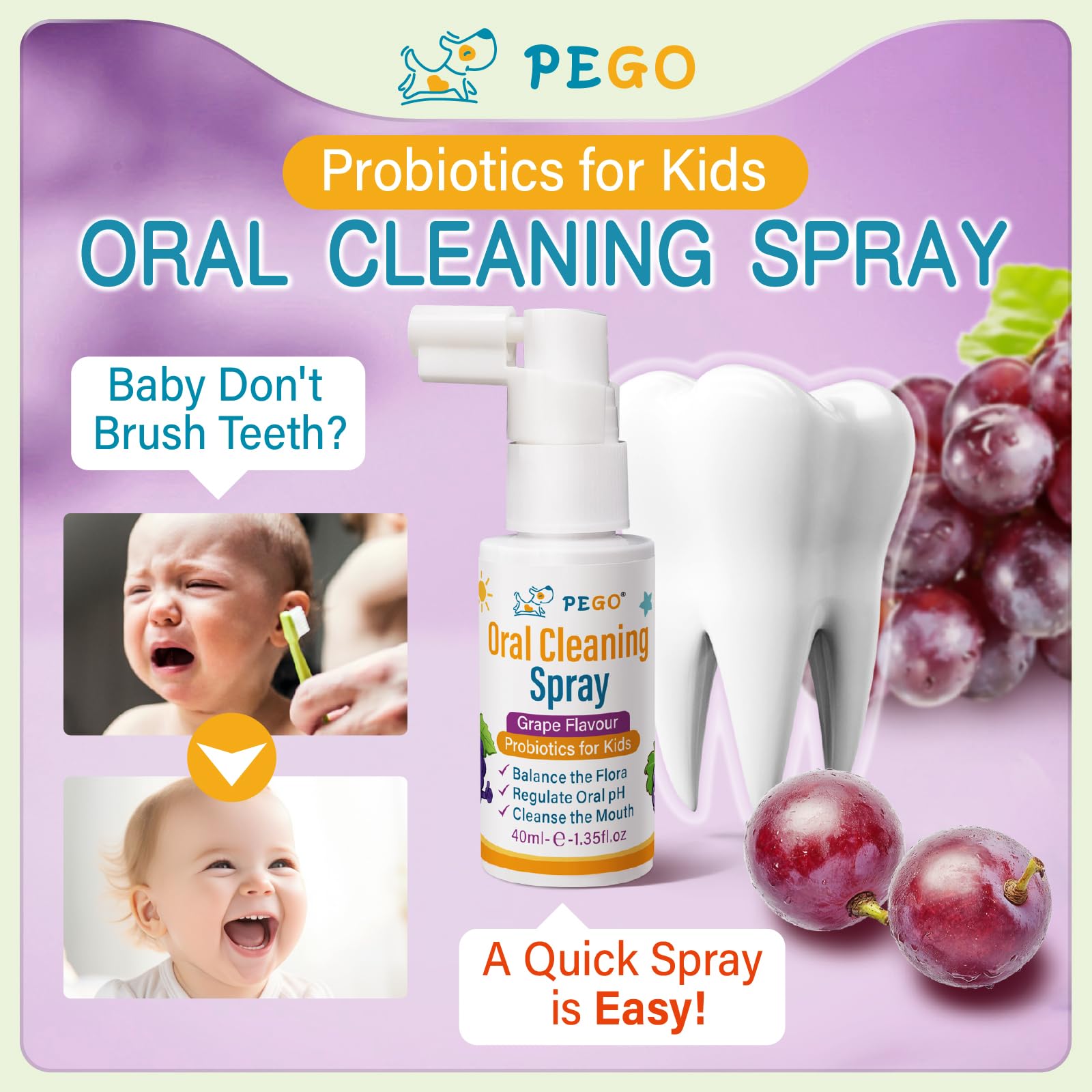 Back label details of PEGO Kids Oral Spray 40ml