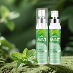Close-up of breath spray moisturizing dry mouth