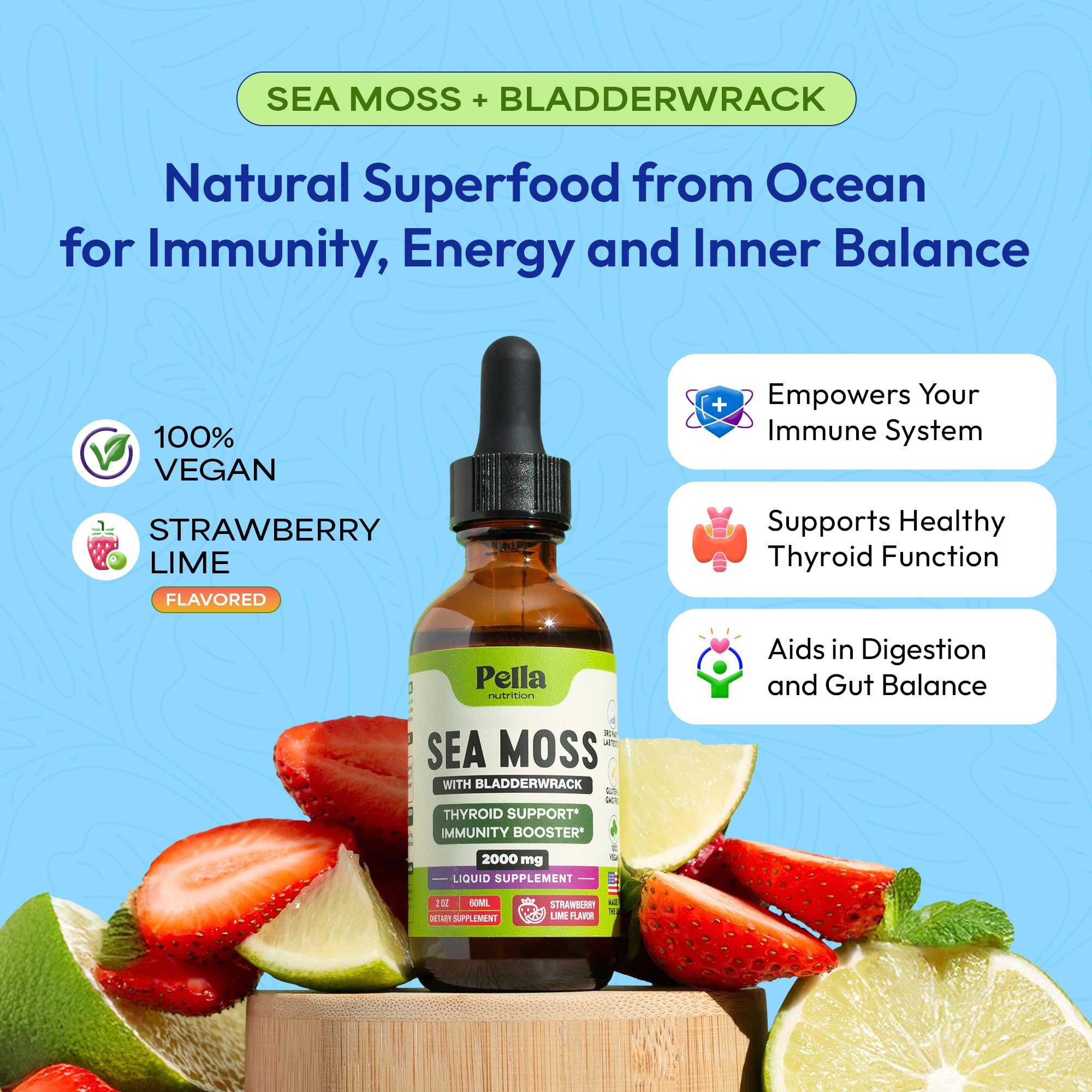 Pella Sea Moss Drops bottle with label