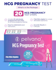 Close-up of Pelvana 20-count bulk HCG test strips