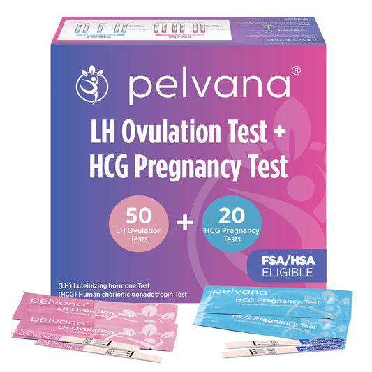 Front view of Pelvana Pregnancy and Ovulation Test Strips Combo Kit