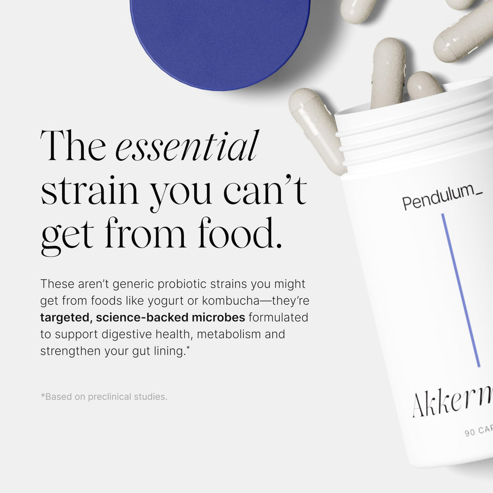 Pendulum Akkermansia capsules close-up demonstrates compact capsule design
