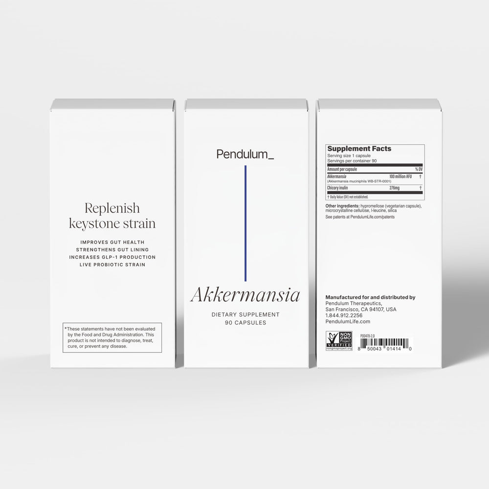 Pendulum Akkermansia glass beside bottle in daily wellness moment