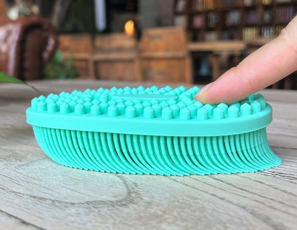 Penepico silicone loofah shown as shower brush for gentle cleansing and exfoliation