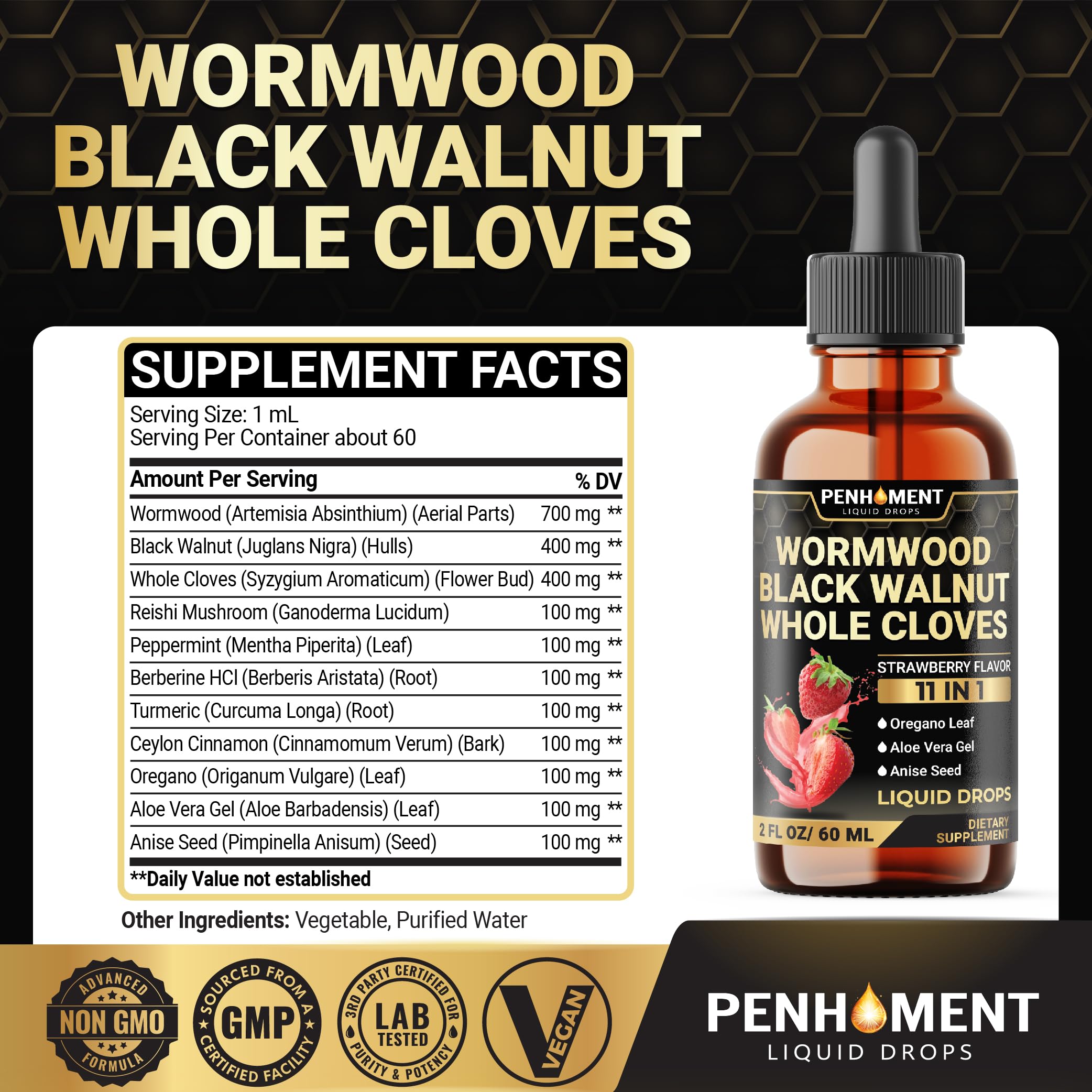 Penhoment Wormwood Drops bottle with dropper