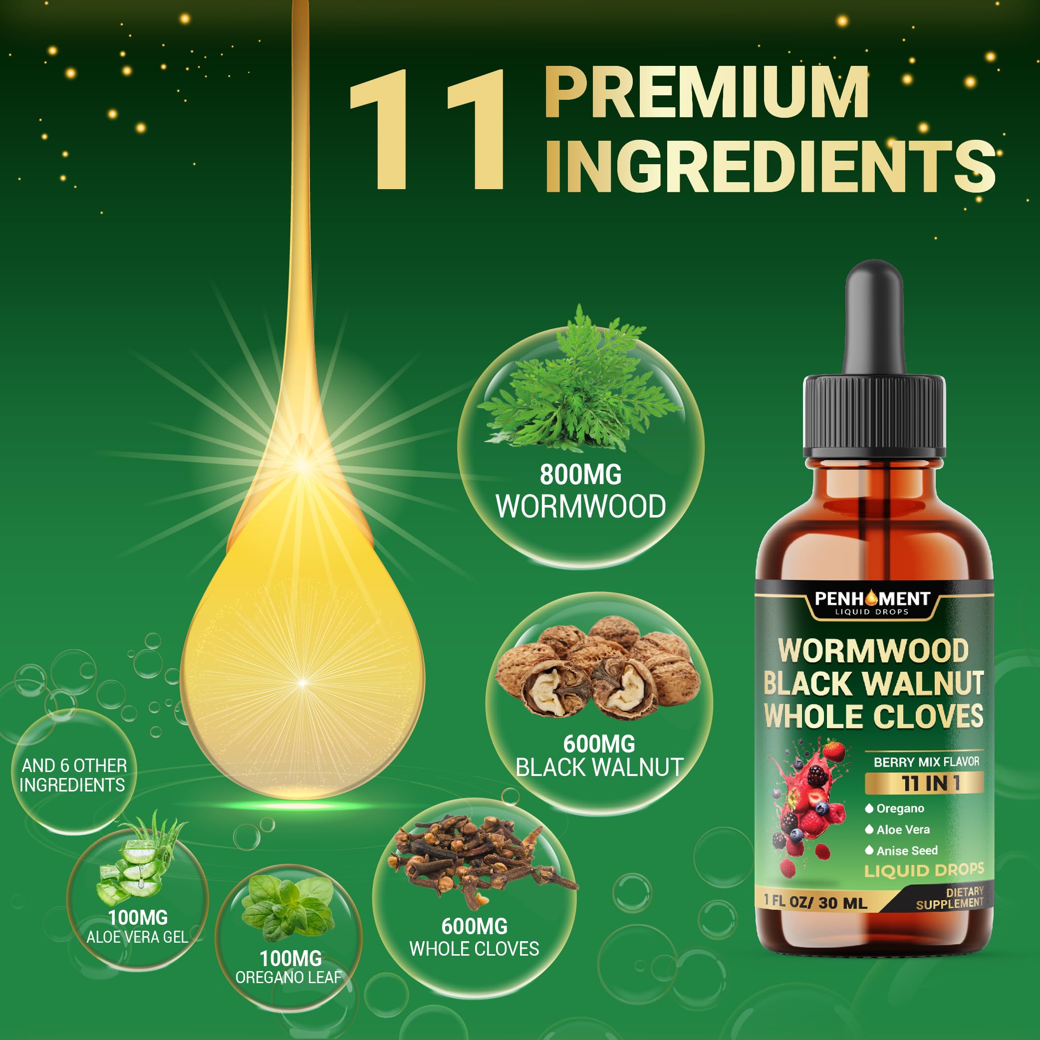 Close-up view of Penhoment wormwood tincture bottle