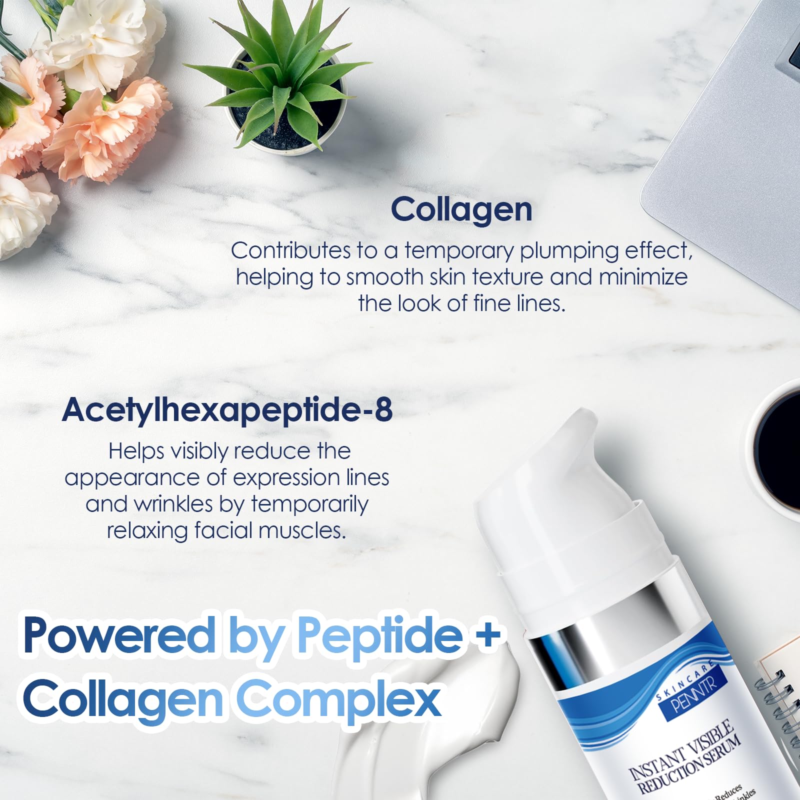 Close-up of PENNTR serum application showing silky, lightweight texture.