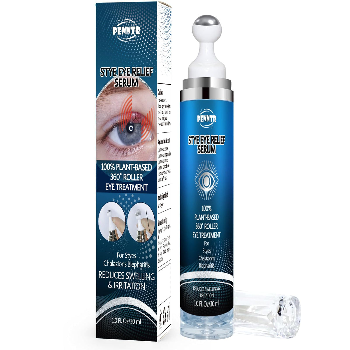 PENNTR Stye Eye Treatment bottle shows cooling relief for eyelid discomfort.