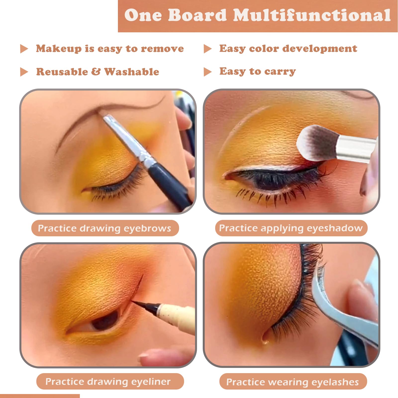 Penugo makeup practice board with brushes compatibility for realistic training.