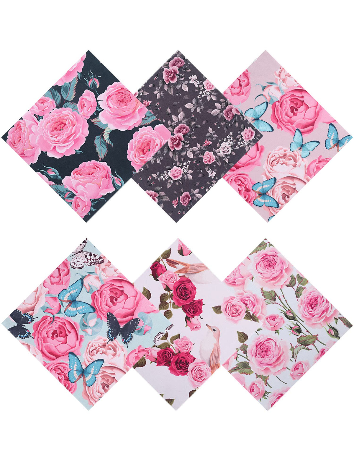 Six peony-themed microfiber cleaning cloths laid flat