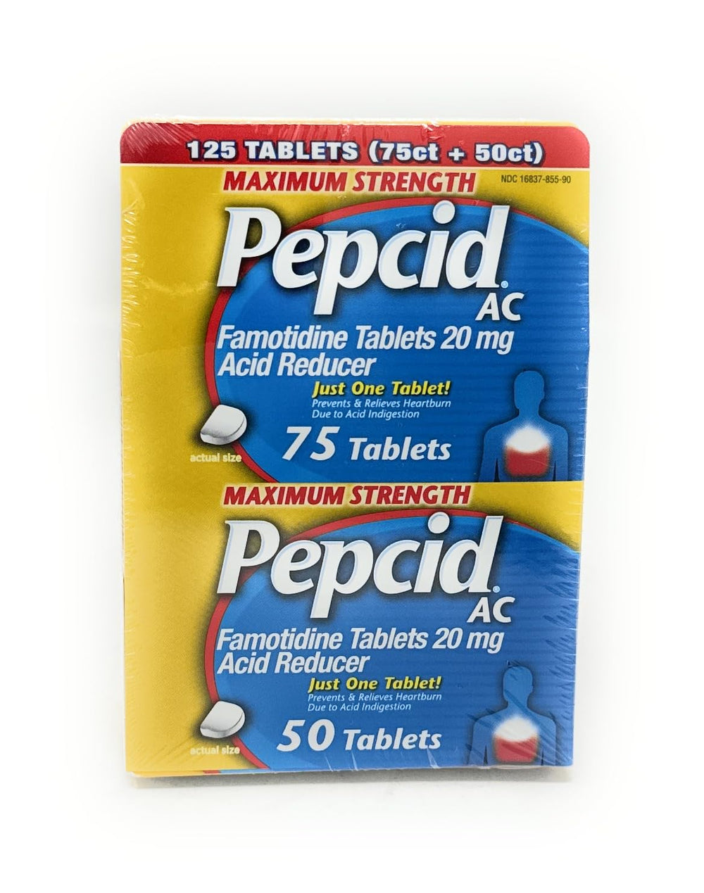 Pepcid AC maximum-strength packaging for on-the-go heartburn prevention
