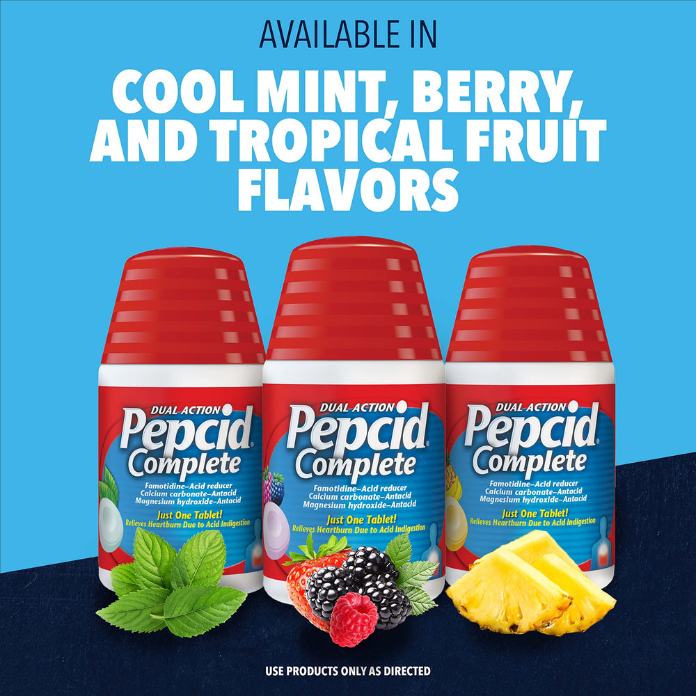 Pepcid Complete on-the-go use as a quick chew during meals or late-night cravings.