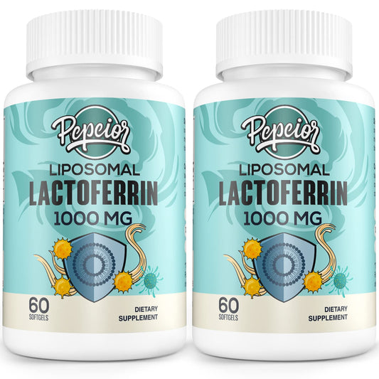 Pepeior Liposomal Bovine Lactoferrin 1000 mg bottle front view with 60 softgels