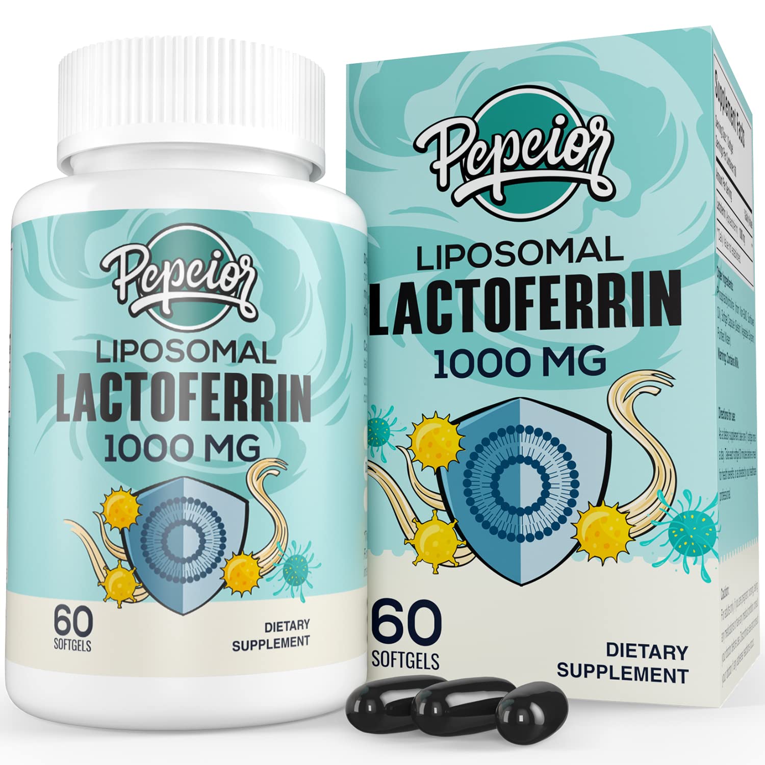 Pepeior Liposomal Bovine Lactoferrin 1000 mg bottle – front view