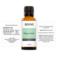 Close-up of peppermint essential oil bottle 30mL
