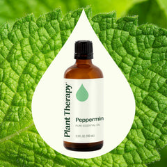 Peppermint essential oil bottle used in a diffuser