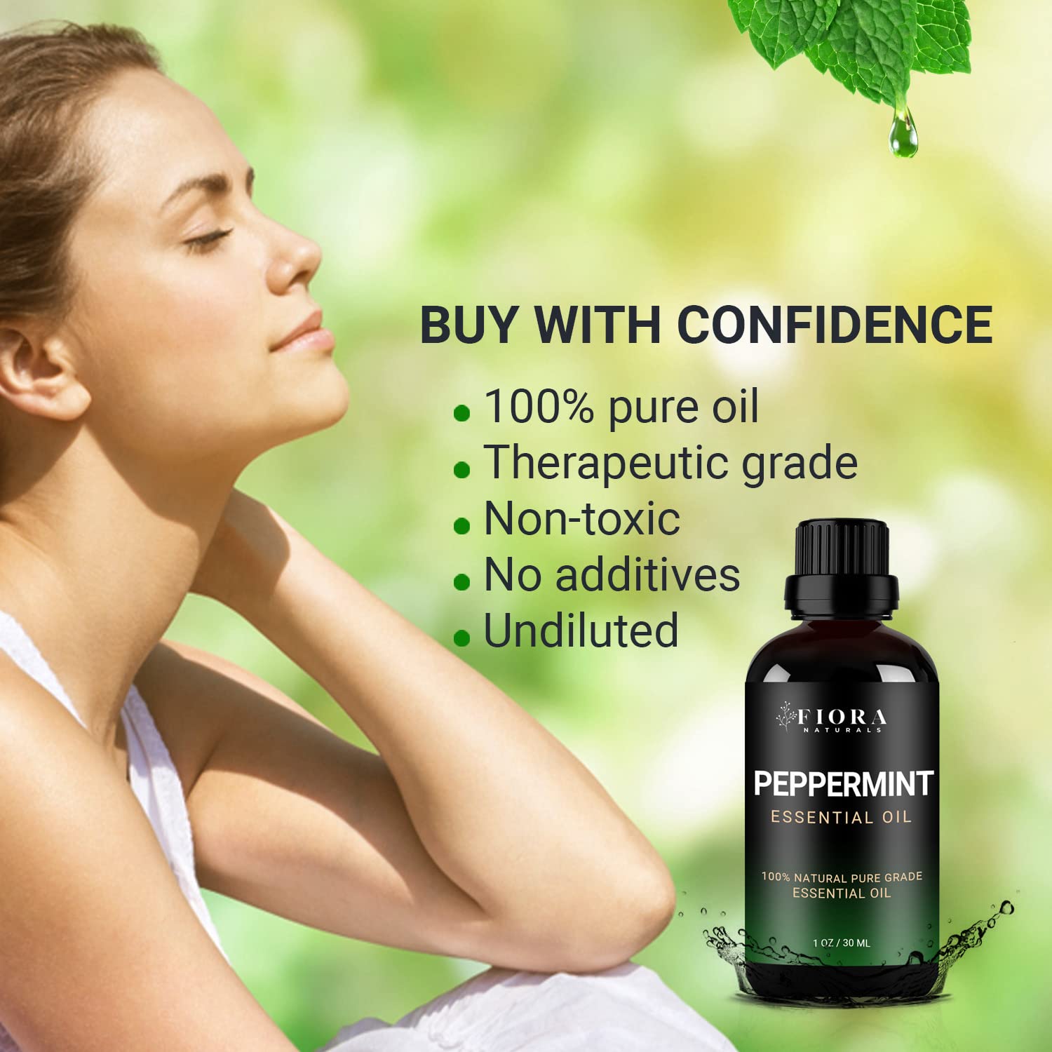 Vegan, cruelty-free packaging for Fiora Naturals peppermint oil