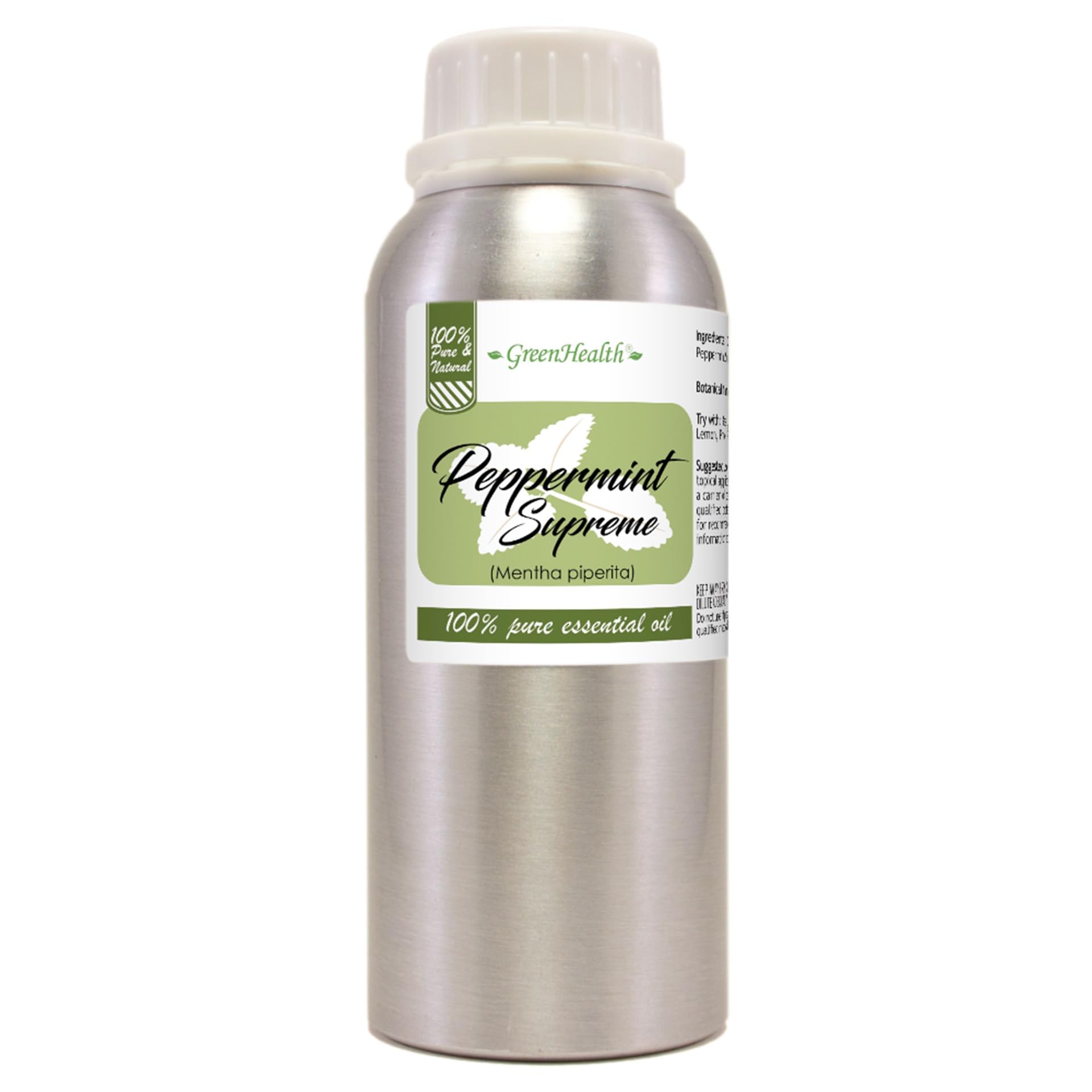 Peppermint Essential Oil 8 oz aluminum bottle with plug cap by GreenHealth
