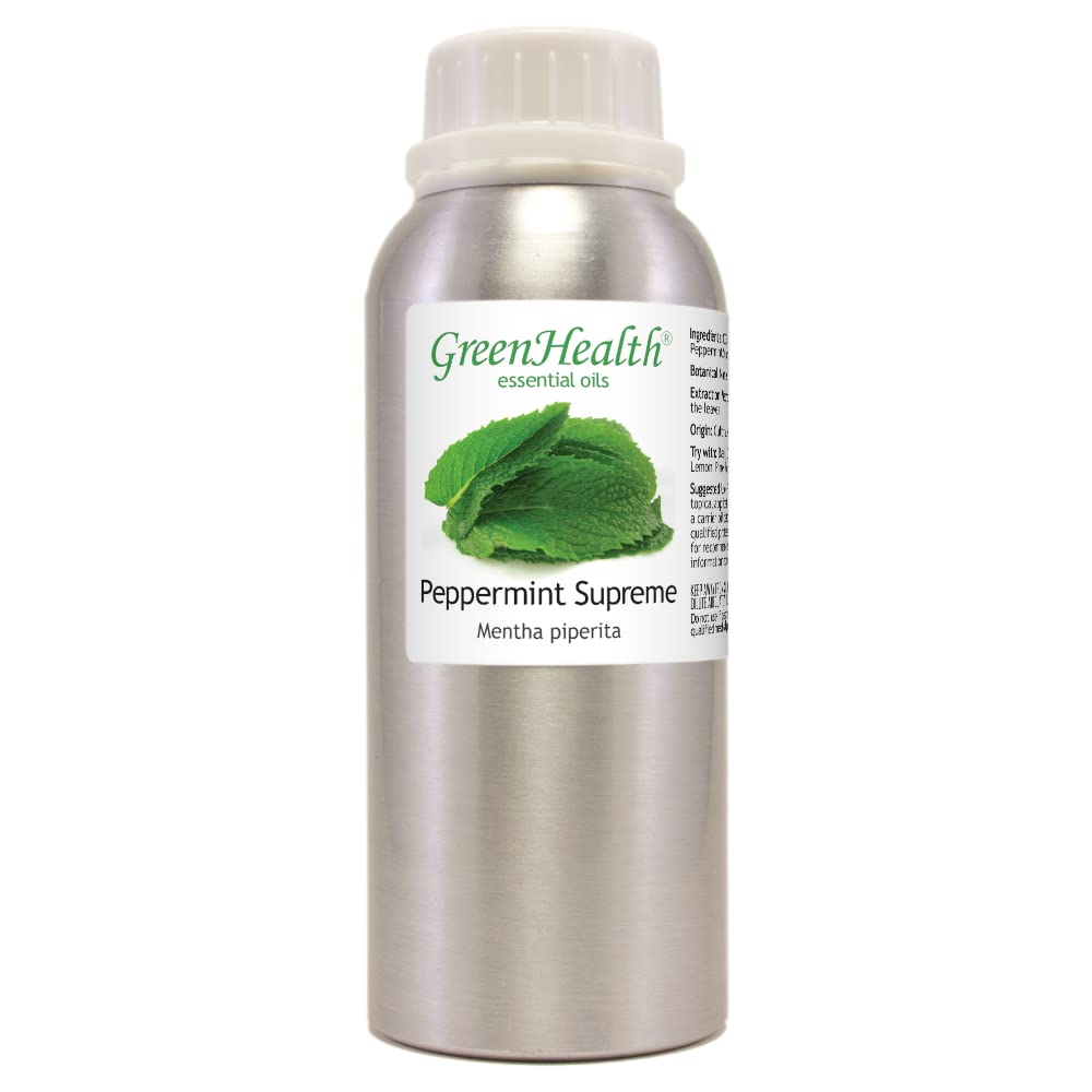 Peppermint essential oil bottle close-up