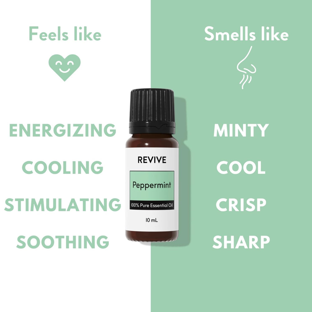 Peppermint essential oil bottle beside a humidifier