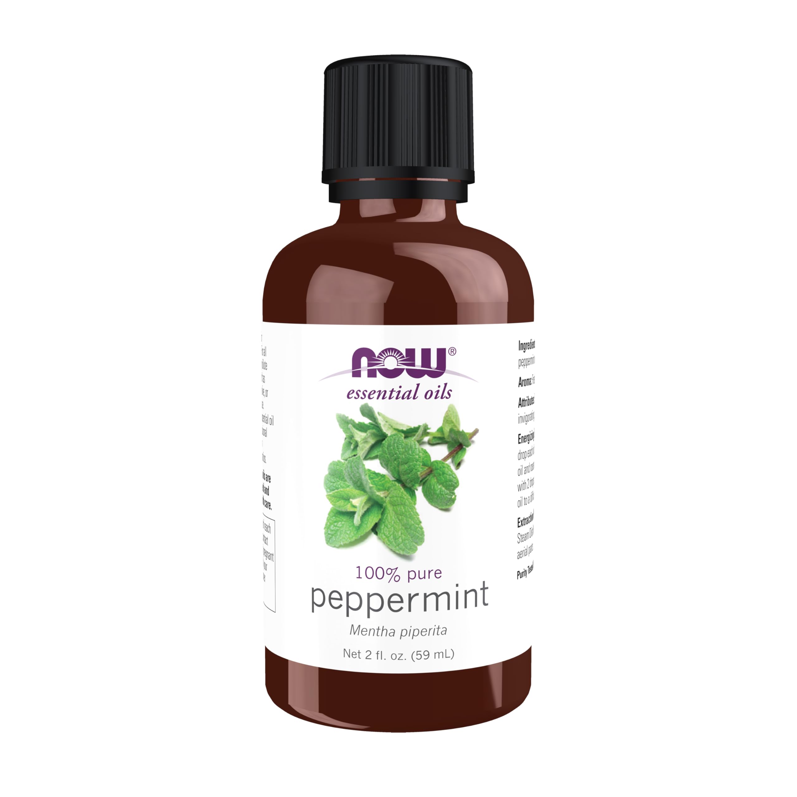 NOW Peppermint Essential Oil 2 oz bottle front view