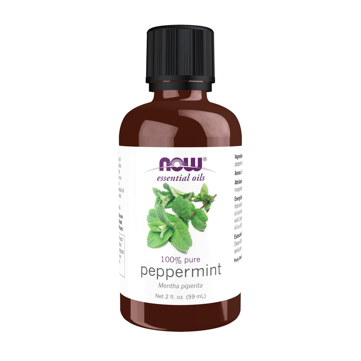 NOW Peppermint Essential Oil 2 oz bottle front view