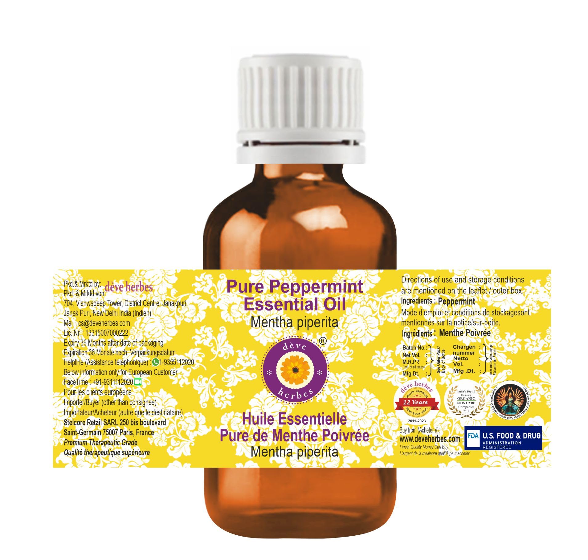 Amber glass bottle packaging for peppermint essential oil