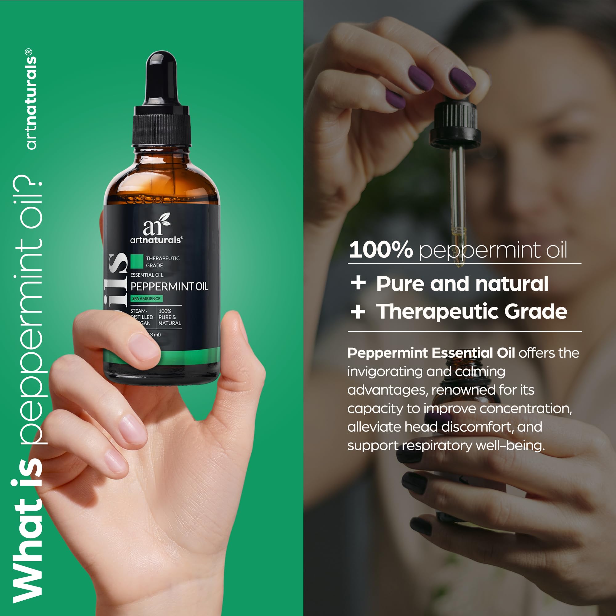 Peppermint essential oil being used with a diffuser