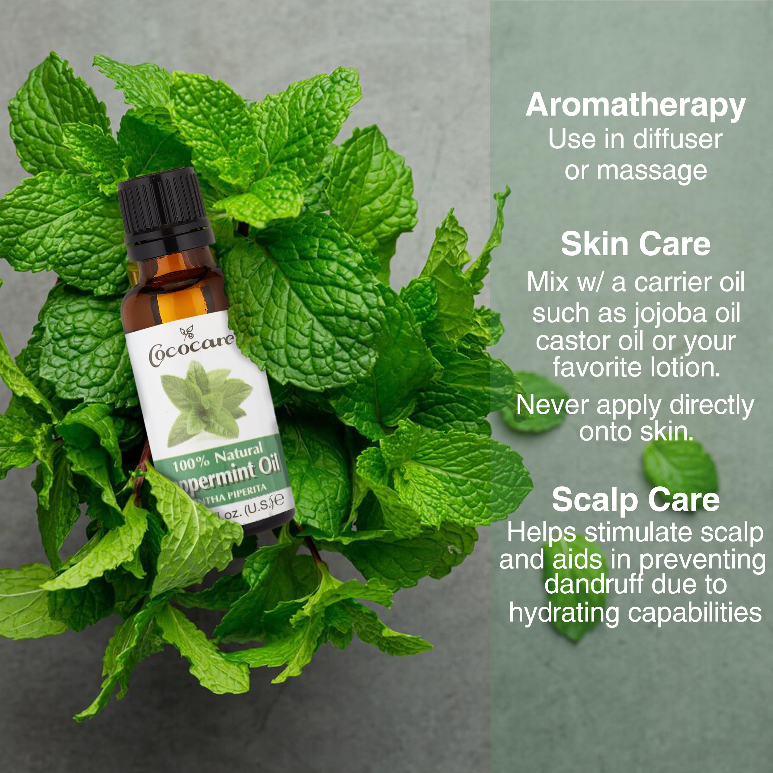 Close-up of peppermint oil dropper