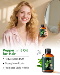 Peppermint oil added to shampoo or conditioner for scalp refreshment.